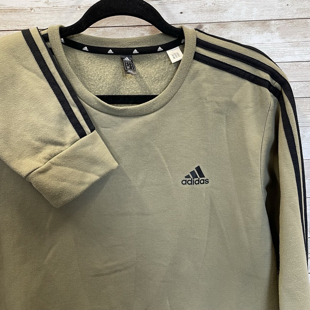 adidas Mens M Sweatshirt Primegreen 3 Striped Fleece Pullover Green Black Logo
